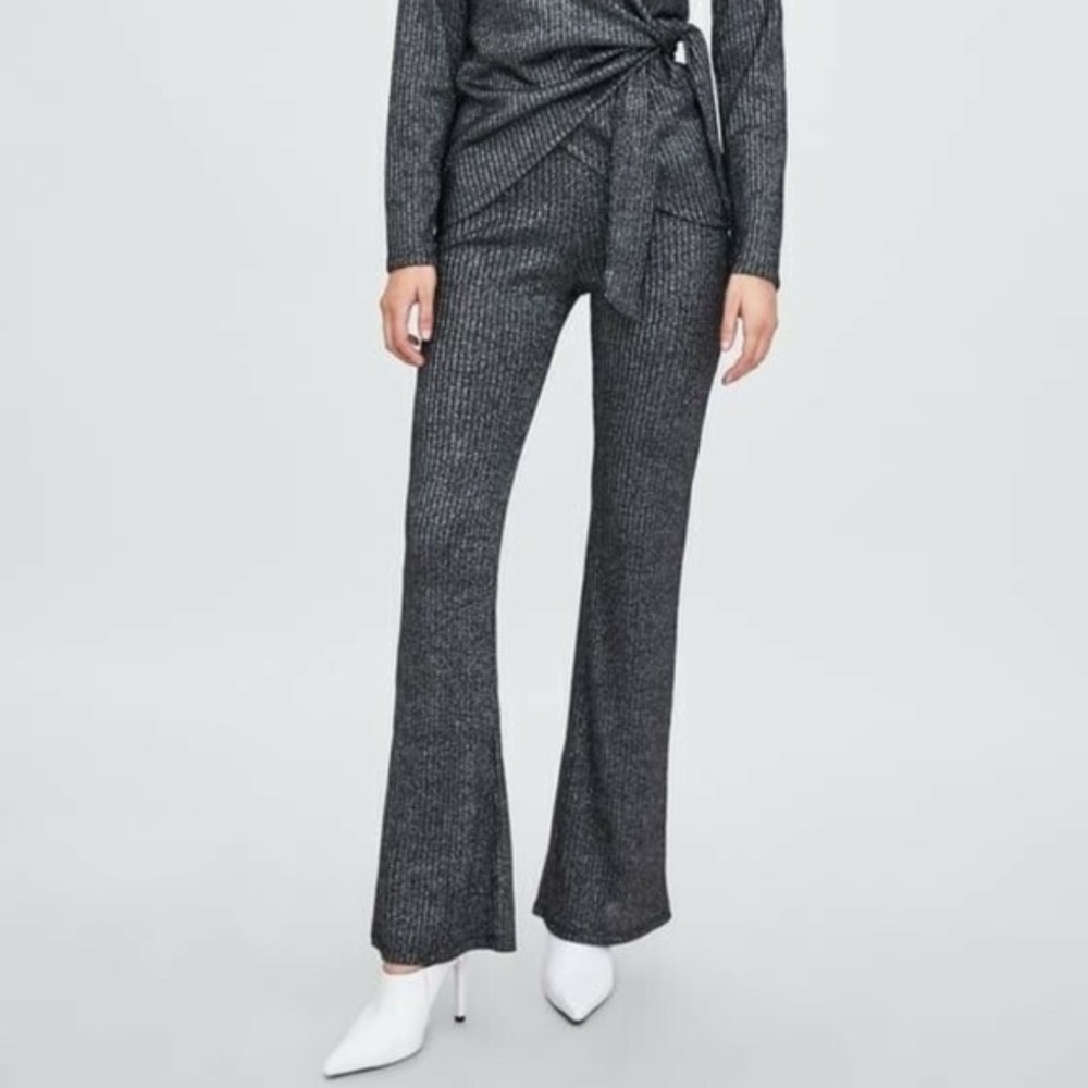 New ZARA RIBBED STRETCH GLITTER TROUSERS - Picture 1 of 3